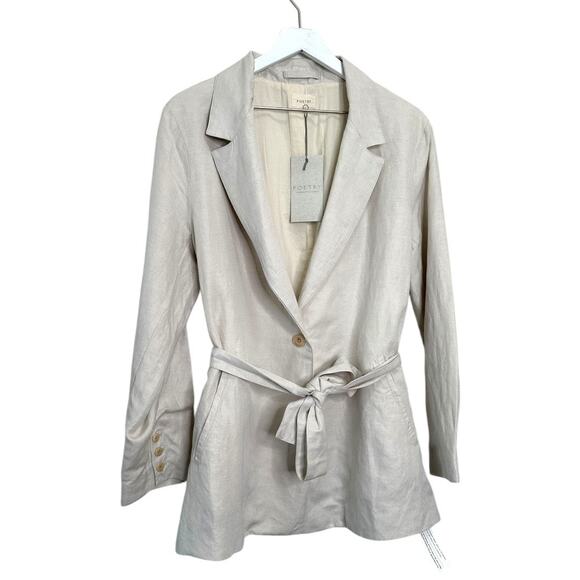NWT Poetry Pearl Linen Belted Blazer – Natural Beige Size 10 - Picture 1 of 15